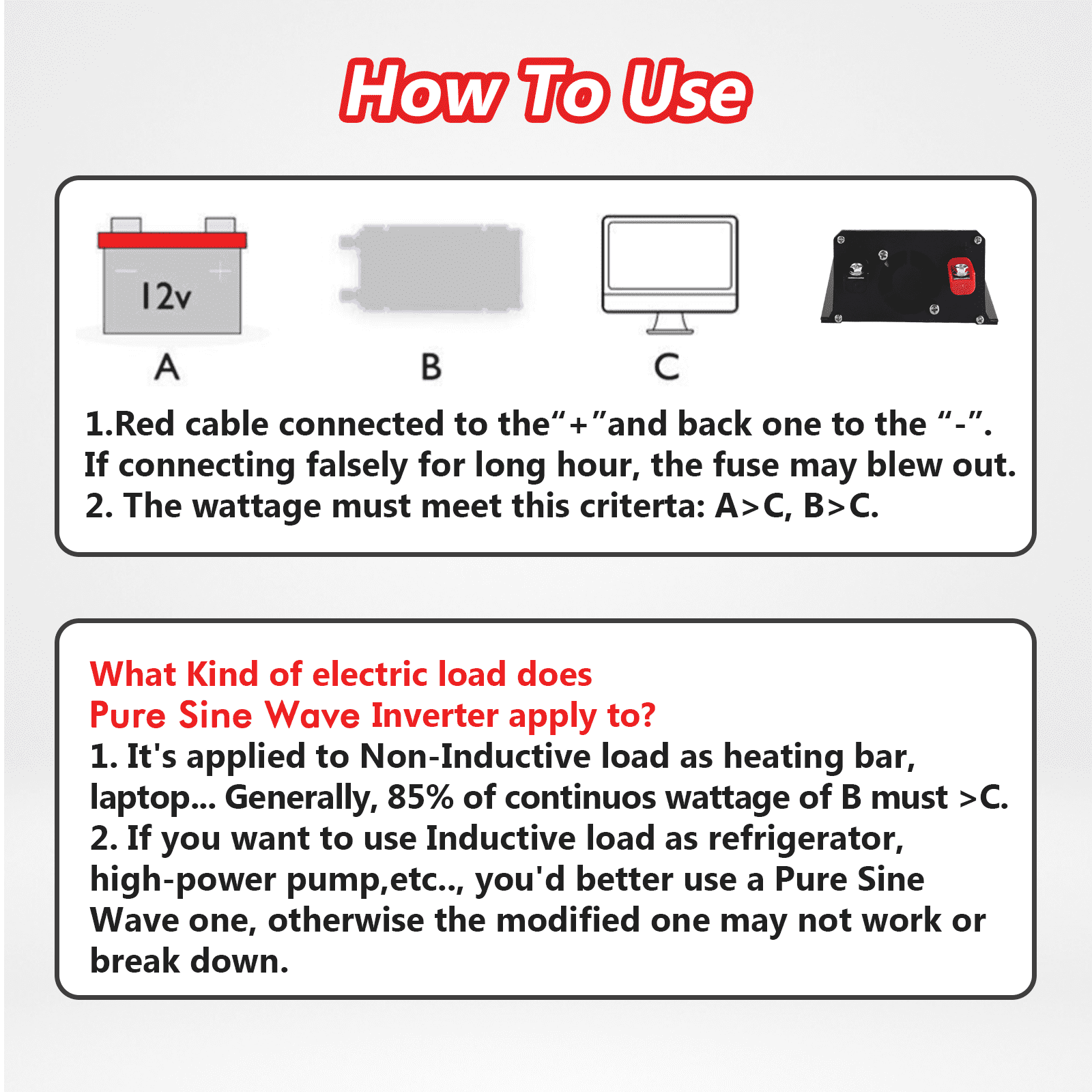 Power Inverter For Car 5000 Watts Surge Power 12V DC to 110V AC Modified Sine Wave, Power Converter for Vehicles and Outdoor Use with 3 USB Ports