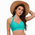 thumbnail image 4 of HCNTES Women's Halter Bikini Top Only without Underwire Swimsuit Top Adjustable Straps Removable Bra Bathing Suit Tops Mint Green,XXL, 4 of 9
