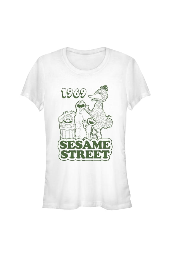 Junior's Sesame Street Group Green Outline 1969 Graphic T-Shirt