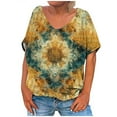 thumbnail image 2 of Sakmal Womens Tops Yellow Short Sleeve Vintage Asymmetrical Floral V-Neck T-Shirts Womens Tshirts, 2 of 5