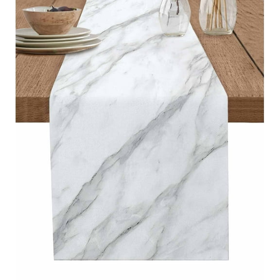 Marble Table Runner 90 Inch Long Dresser Scarves Cotton Linen Tablerunners Modern Grey White Rock Monochrome Simple Dining Kitchen Burlap Table Setting Decor for Wedding Party Holiday Coffee, 13"x90"