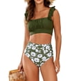 thumbnail image 2 of Women's Bikini Set Solid Color Two Piece Swimsuit with Removable Bra Pads No Underwire for Beach Swimming Vacation,Army Green,L, 2 of 8