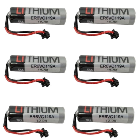 (6 Pack) ER6V/3.6V 2400mAh Lithium Battery AA for ER6VC119A ER6VC119B PLC Battery for M70 PLC with Black Connector
