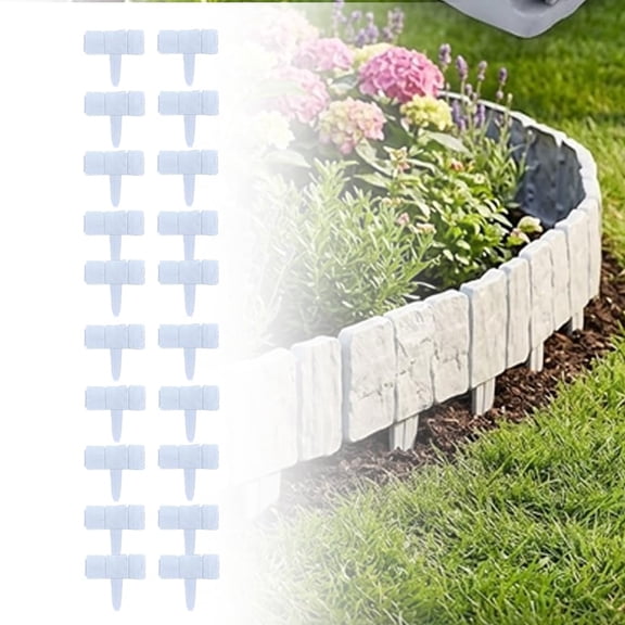 Imitation Stone Garden Fence, Faux Stone Landscape Edging with Interlocking Spikes for Flower Beds and Yard