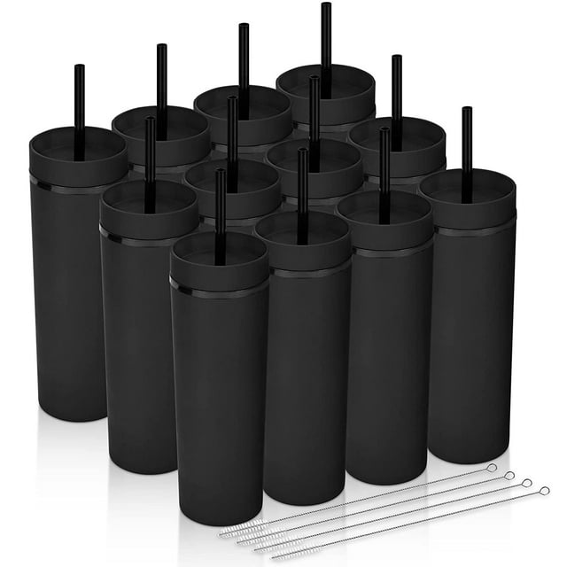 Modwnfy 16 fl oz Black Tumblers with Lids and Straws, Matte Acrylic