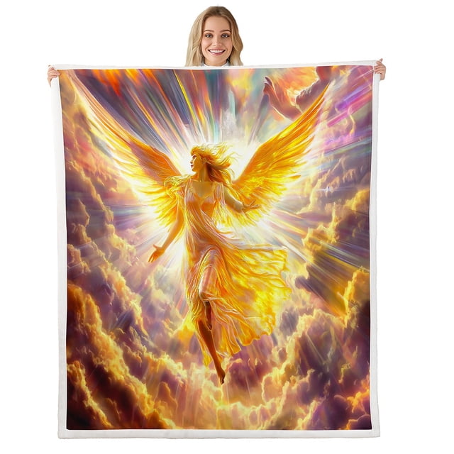 Erosebridal Magical Angel Princess Throw Blanket for Couch 50x60, Rainbow Gold Clouds Plush Blanket