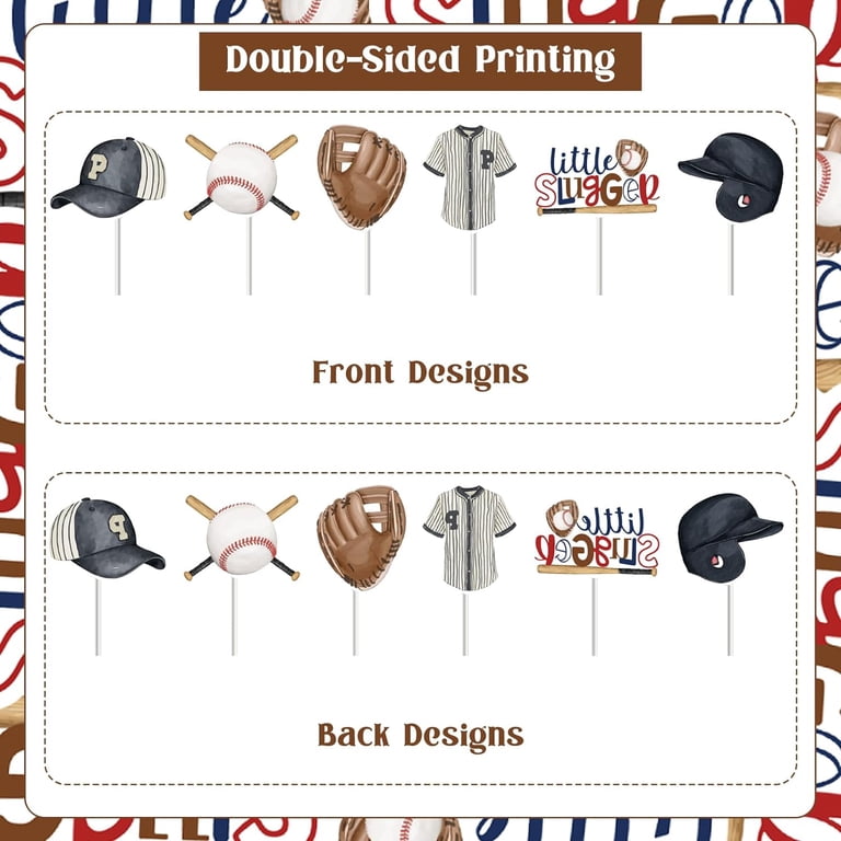 24 PCS Baseball Theme Cupcake Toppers - Sports Party Cake Decorations Picks For Birthday, Baby Shower