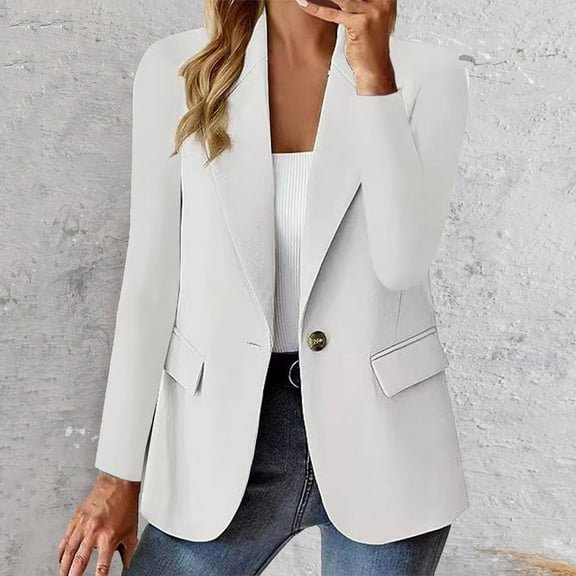ZengYing Long Cardigans for Women, Women's Autumn and Winter Long Sleeved Button Solid Color Cardigan Small Suit Jacket White