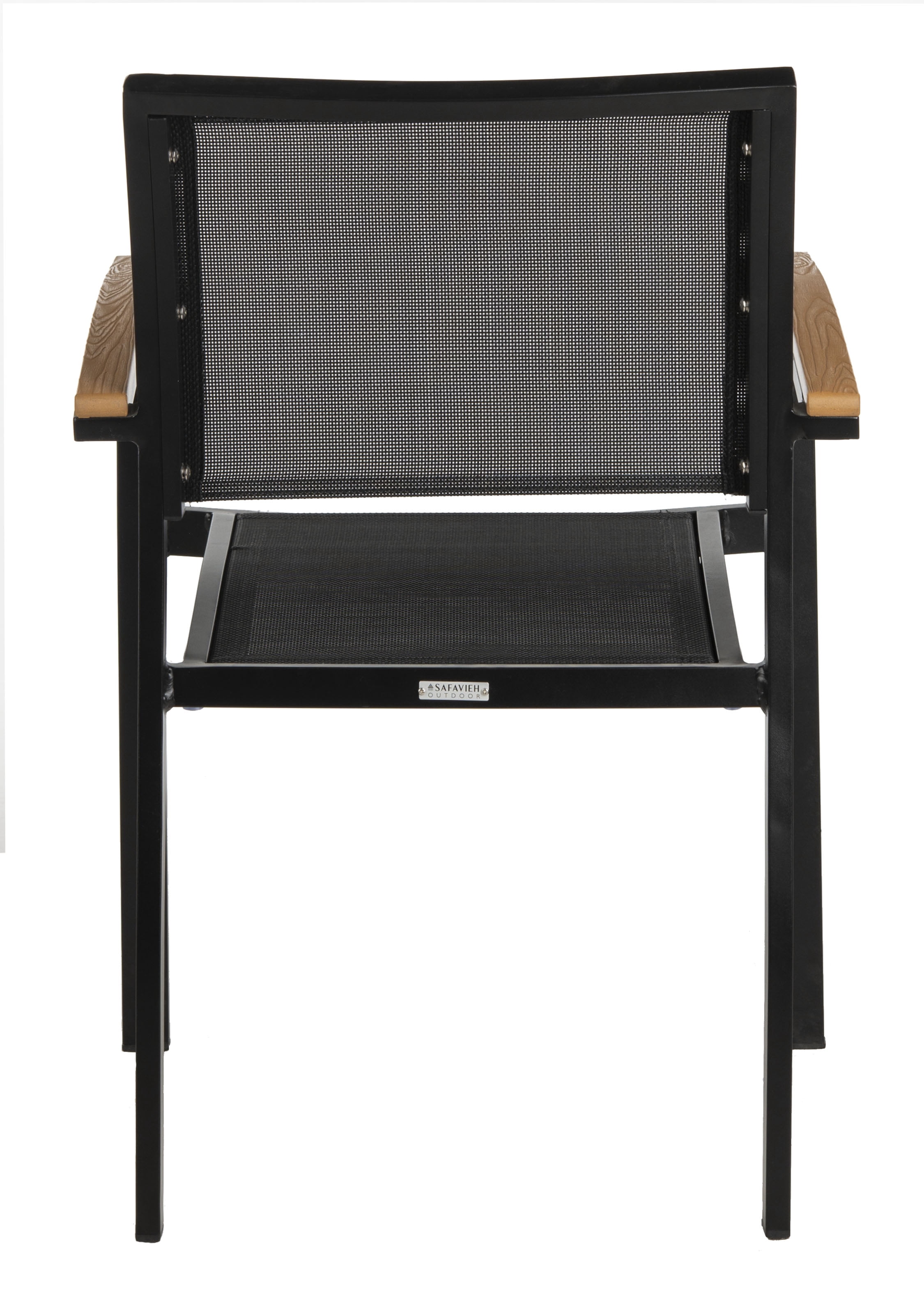 SAFAVIEH Kaelan Outdoor Patio Stackable Chair, Black/Brown, Set of 2