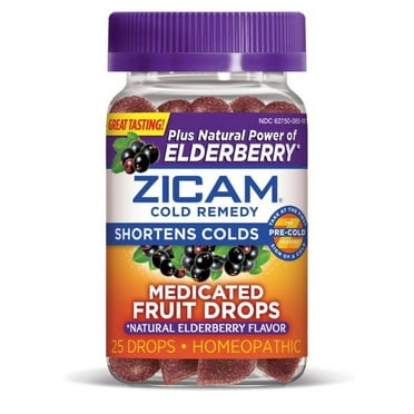 Zicam Cold Remedy Medicated Fruit Drops Plus Elderberry 25ct 1 ea(2pack)
