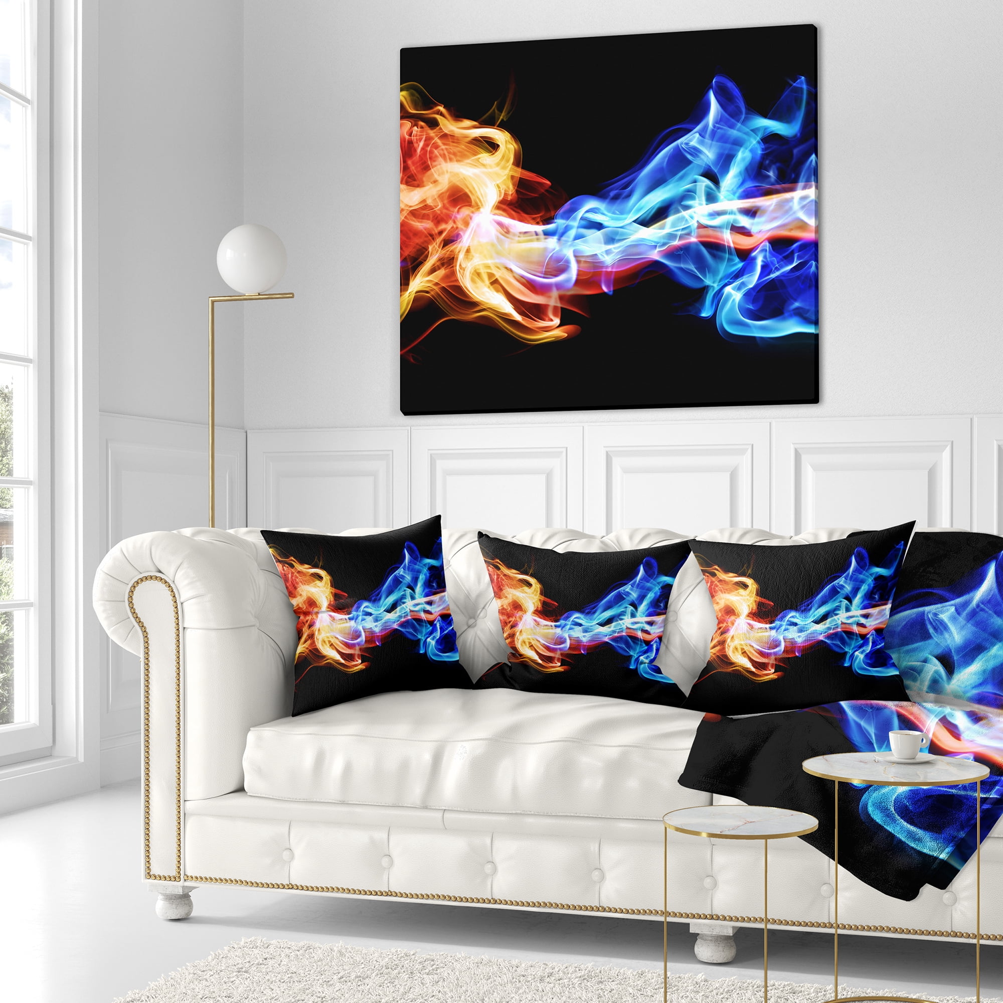 Designart Red and Blue Smoke Abstract - Abstract Throw Pillow - 18x18