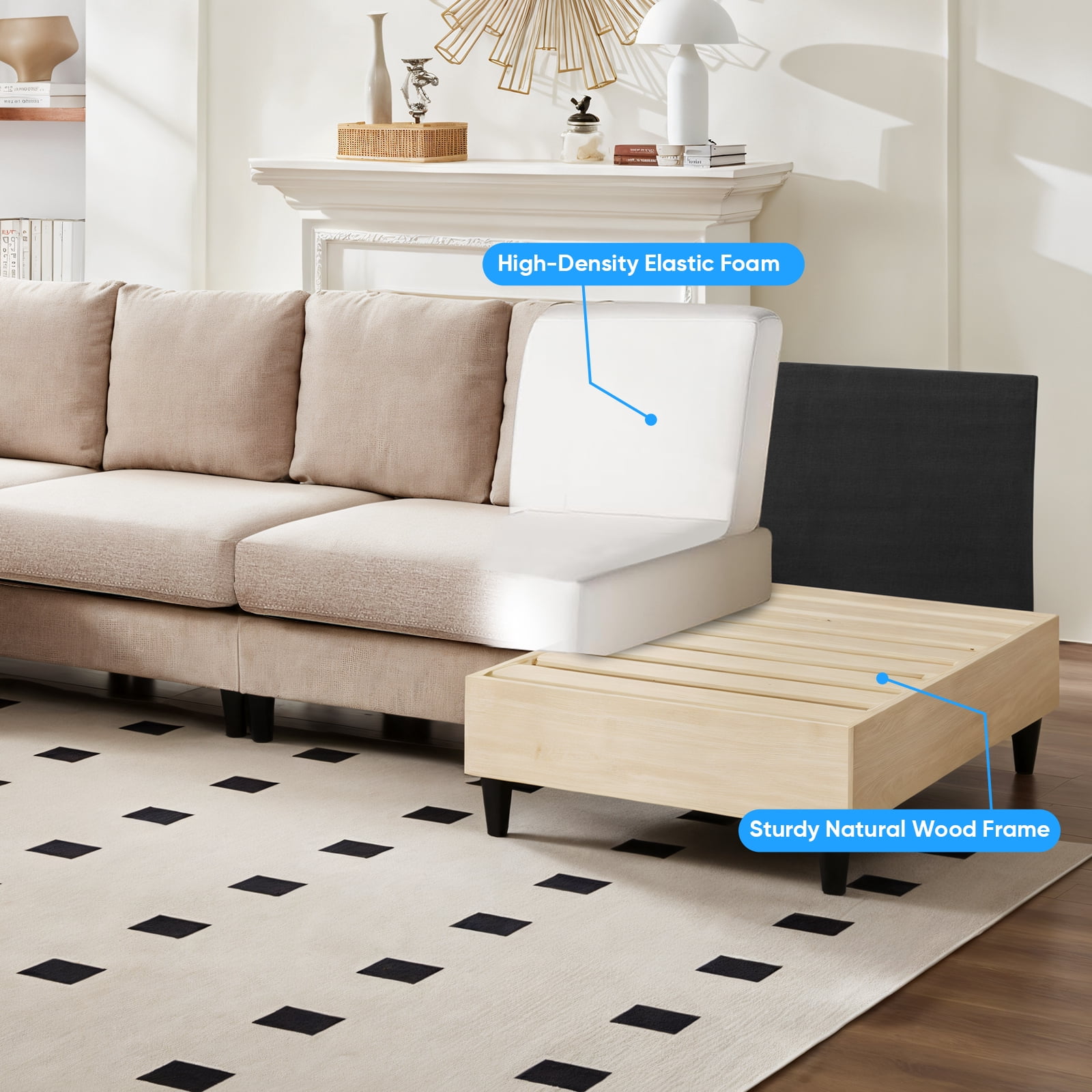 Mjkone U-Shaped Sectional Sofa, 4 Seater Sectional Couch with Chaise, Modular Sleeper Sectionals for Living Room-Beige