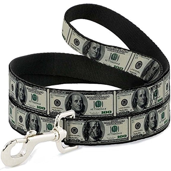 Buckle-Down Pet Leash - 100 Dollar Bill X-Ray Black White
