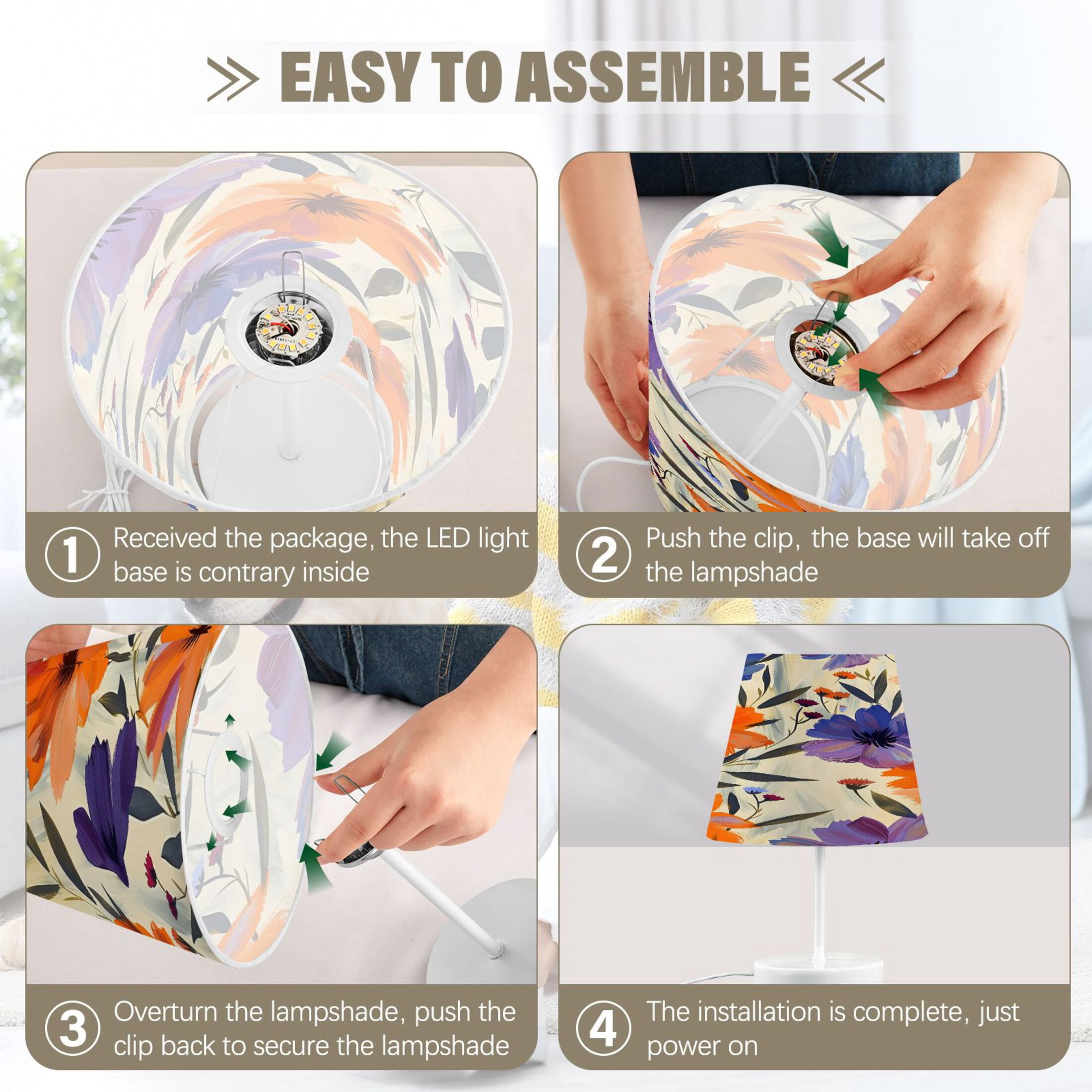Ryvnso LED Bedside Table Lamp Flowers Oil Painting Bedroom Desk Lamps Nightstand Lampshade M