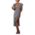 thumbnail image 1 of XDZJLR Robes Femmes Été Élégantes Manches Courtes Col en V Dos Nu Fente et Robe de Tenue, 1 of 7