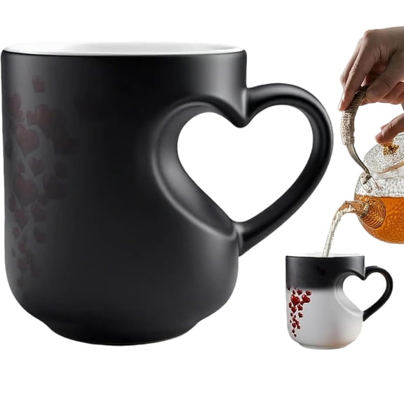 Heart-Shaped Color Changing Magic Ceramic Mug Funny Color Changing Coffee Cup with Handle That Reveals Red Hearts When Filled with Hot Beverage Romantic Gift for Couples(1pc)