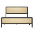 thumbnail image 3 of Full Size Platform Bed Frame, Bed Frame with Natural Rattan Headboard and Footboard, Metal Frame Bed with Under Bed Storage and Strong Slats Support, No Box Spring Needed, 3 of 8