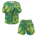 thumbnail image 4 of Yuyamidu Tropical Palm Leaves Pajamas 2 Piece Lounge Sets Matching Outfits Short Sleeve Top and Shorts Summer Ladies Pjs Sets with Pockets, Green, 4 of 7