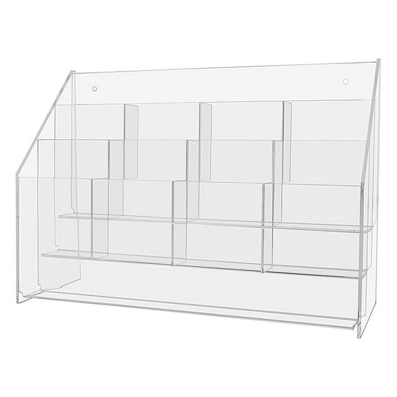 Rack Card Display Pamphlet Trifold Organizer 12 Pocket Clear Acrylic Multi Tiered Brochure Holder for 4”W Literature and Menus Countertop Organizer by
