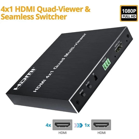 HDMI Multi-viewer 4x1 HDMI Quad screen MultiViewer Seamless Switcher 4 in 1 Out 1080P 60Hz 4 Channel Quad Screen Split 6 Modes