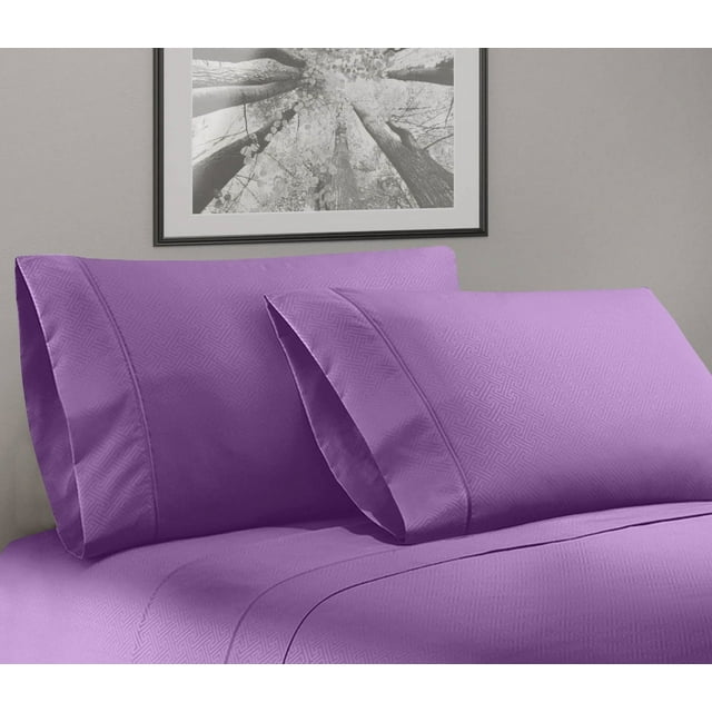 Greek Key Ultra Soft 1800 Series Egyptian Comfort 4 Piece Sheet Set (Queen, Purple)