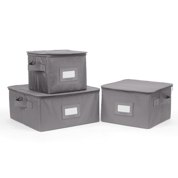 Covermates Keepsakes Dish Storage Box - Stackable, Reinforced Handles, China Storage, Graphite