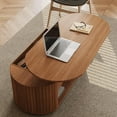 thumbnail image 3 of Epecoya47-Inch Lift Top Wood Coffee Table with Hidden Storage Compartment and Open Shelf for Living Room, Fluted Oval Center Tea Table with Wooden Lift-Top for Apartment, Small Space, Light Brown Oak, 3 of 7