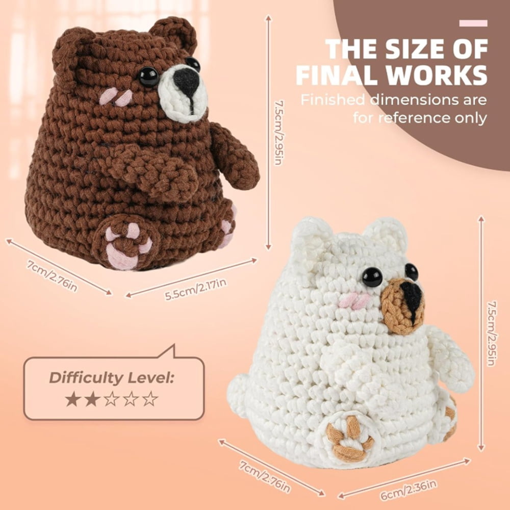 Polar & Brown Bear Crochet Kit for Beginners, 2-Pack Amigurumi Starter Set with Step-by-Step Video Tutorial, TIKA