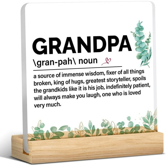 Grandpa Gift From Granddaughter Grandson, Best Papa Gifts Grandpa Definition Acrylic Desk Plaque Sign Keepsake (with Wooden Stand) 4x4 Inch