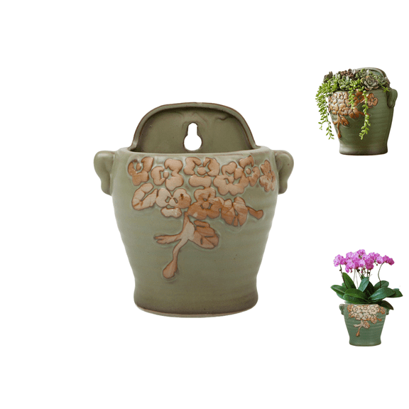 Vintage Ceramic Wall Planter, Green Retro Flower Pot for Farmhouse Decor, Indoor/Outdoor Hanging Planter, Small Succulents Flower Pot Holder