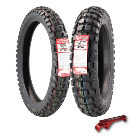 Kenda Big Block K784 100/90B19 & 130/80B17 Motorcycle Tires w/Keychain (2 Pack)