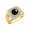 thumbnail image 3 of RYLOS Mens Rings Yellow Gold Plated Silver Designer Round Gemstone &  Diamond Ring Cabochon Onyx October Birthstone Rings For Men, Men's Rings, Silver Rings, Sizes 8 - 13, 3 of 7