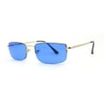 thumbnail image 2 of SA106 Mens Pop Color Lens Half Rim Narrow Rectangular 90s Dad Sunglasses Gold - Blue, 2 of 4