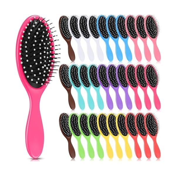 wonima11 30 Pieces Wet Hair Brushes for Women Travel Detangling Brush Soft Bristles with Cushion Base Drying Detangler Small Hair Brushes for Women, 10 Colors