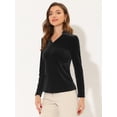 thumbnail image 4 of Blusa casual de manga larga con cuello en V de terciopelo para mujer Negro L, 4 of 4