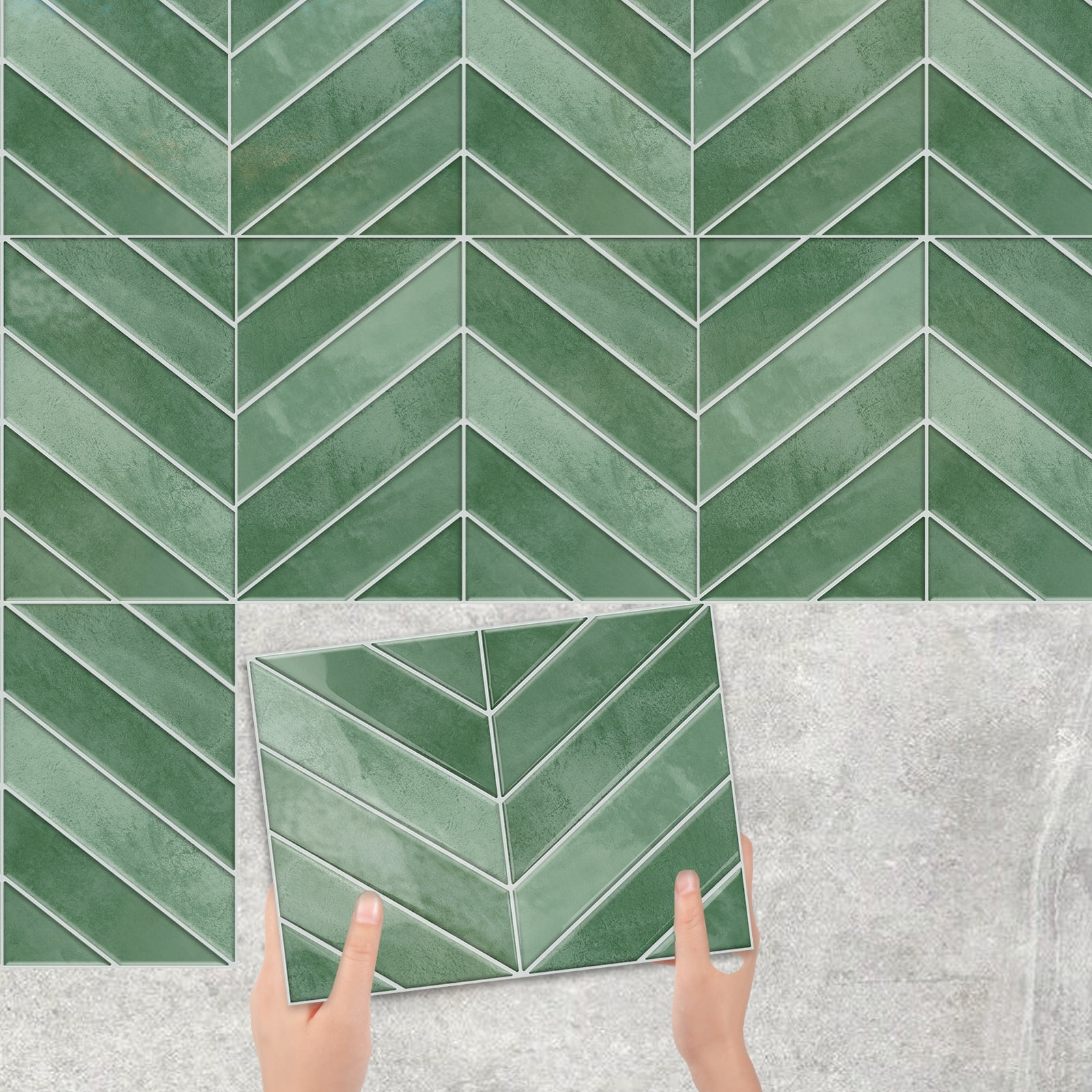 DEWOO 10 Sheets Thicker Herringbone Peel and Stick Backsplash, 11.5”×9” Stick on Wall Tiles, Self Adhesive Tile Sticker for Kitchen Backsplash and Bathroom, Light Green