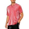 thumbnail image 4 of INSPIRE CHIC Glitter Polo Shirts for Men's Shiny Tops Short Sleeve Disco Metallic Polo L Red, 4 of 5