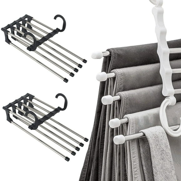 Amdohai Multifunctional stainless steel magic trousers rack multi-layer household storage magic clothes rack telescopic folding trousers rack clothes rack black
