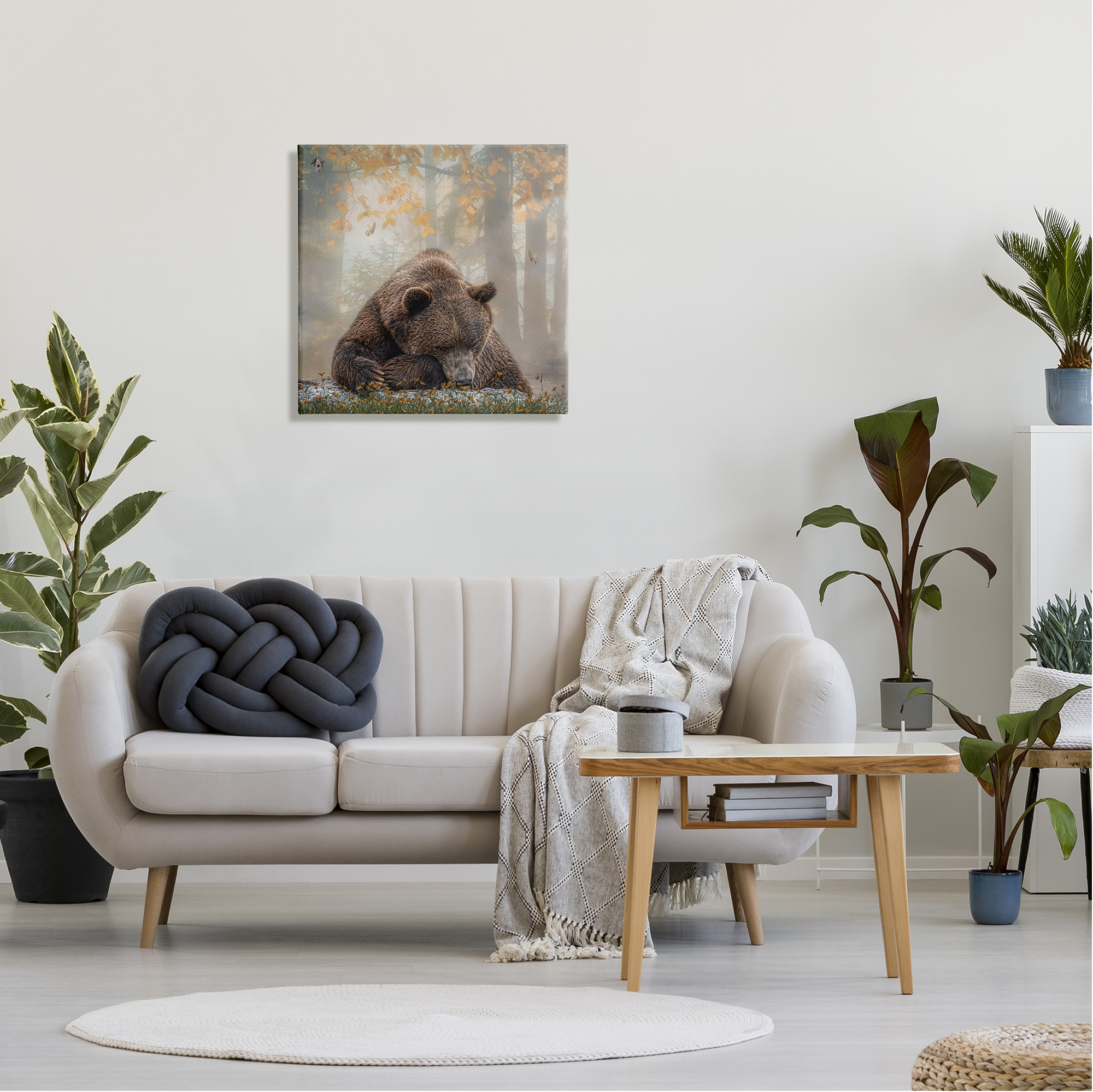 Stupell Autumn Slumber Brown Bear Foliage Animals & Insects Photography Gallery Wrapped Canvas Print Wall Art