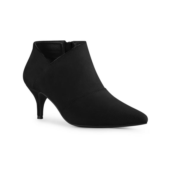 BLISSFUL STEP Women's Ankle Boots Pointed Toe Kitten Heels Side Zip Faux Suede Booties Black 6