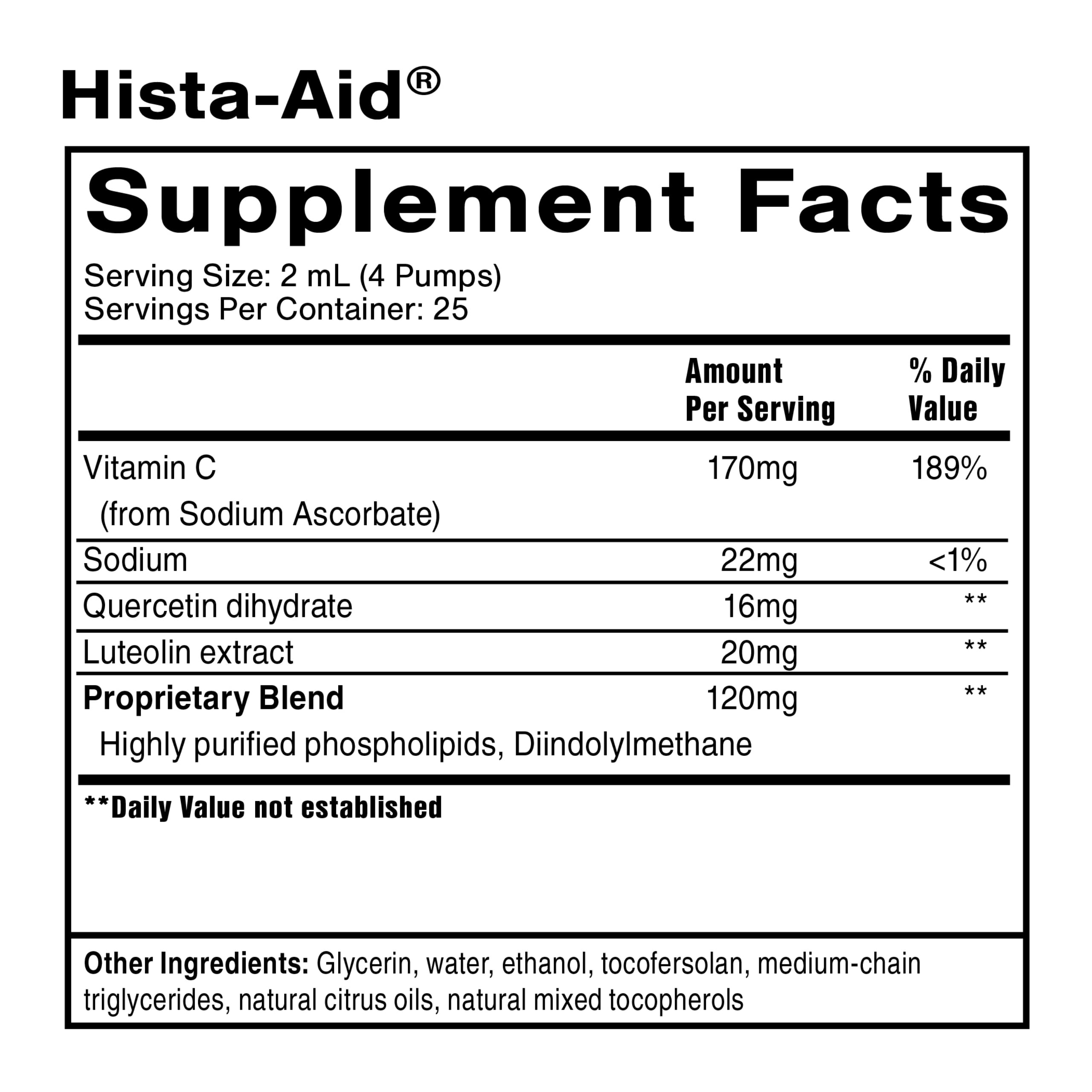 Quicksilver Scientific Nanoemulsified Hista-Aid - Flavonoids to Help Maintain Healthy Histamine Levels - Liposomal Vitamin C, DIM, Luteolin & Quercetin Liquid (50ml)