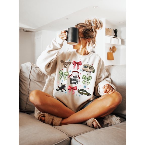 Christmas Coquette Bow Sweatshirt, You serious clark Sweatshirt, Funny Christmas Shirt, Christmas Bow Shirt, Retro Christmas Shirt