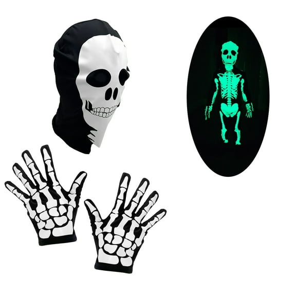Cupohus Adult Halloween Costume Glow in Dark, Skeleton Mask and Gloves - Halloween Outfits, Unisex Bone Skull Accessories
