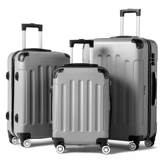 Open Box Zimtown Hardside Lightweight Spinner Gray 3 Piece Luggage Set with TSA Lock