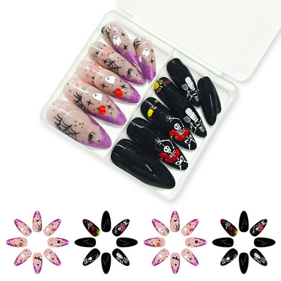 Halloween Press on Nail,Almond Fake Nail Acrylic Nail Spiders Web False Nail Stick on Nail Full Cover Fake Nail Gifts