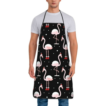 

Kitchen Aprons Flamingo In Christmas Hat Seamless Apron For Cooking Painting Bbq Grilling Baking