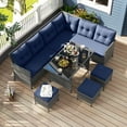 thumbnail image 4 of Costway 7 PCS Patio Dining Furniture Set PE Rattan Sectional Sofa Set with Soft Cushions Blue, 4 of 10