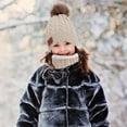 thumbnail image 3 of HESHENG Kids Girls Boys Pom Pom Hat Cap with Scarf Gloves Set Winter Warm Knitted Hat Christmas Gift for 1-5 Years Kids, Beige, 3 of 6