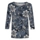 thumbnail image 3 of Tops de Manga Larga de Mujer 3/4 Manga Flores Impresas Cuello Redondo Blusa Casual Estiramiento Suave, 3 of 5