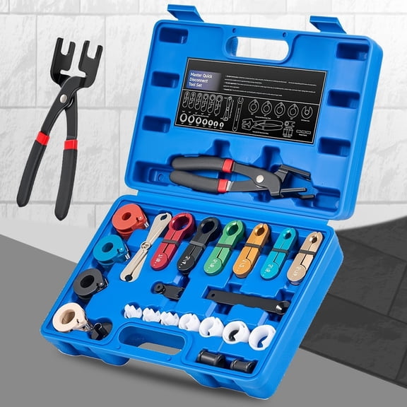 26pcs Master Quick Disconnect Tool Kit, Fuel Line Disconnect Tool Set with Fuel And AC Disconnect Pliers, Fuel Line Removal Tool Set for AC Fuel & Transmission Systems, Blue